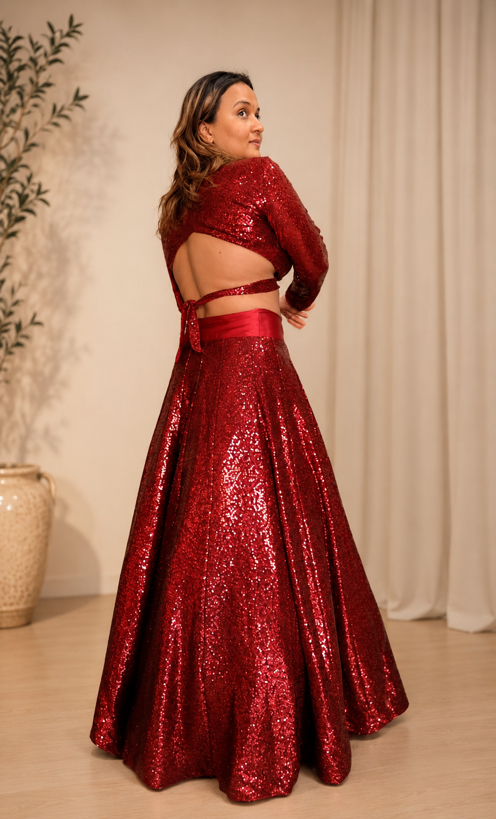Ruby Red Sequin Lehenga Set  | Elegant Party & Festive Wear