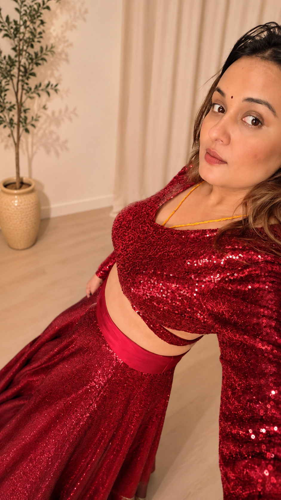Ruby Red Sequin Lehenga Set  | Elegant Party & Festive Wear