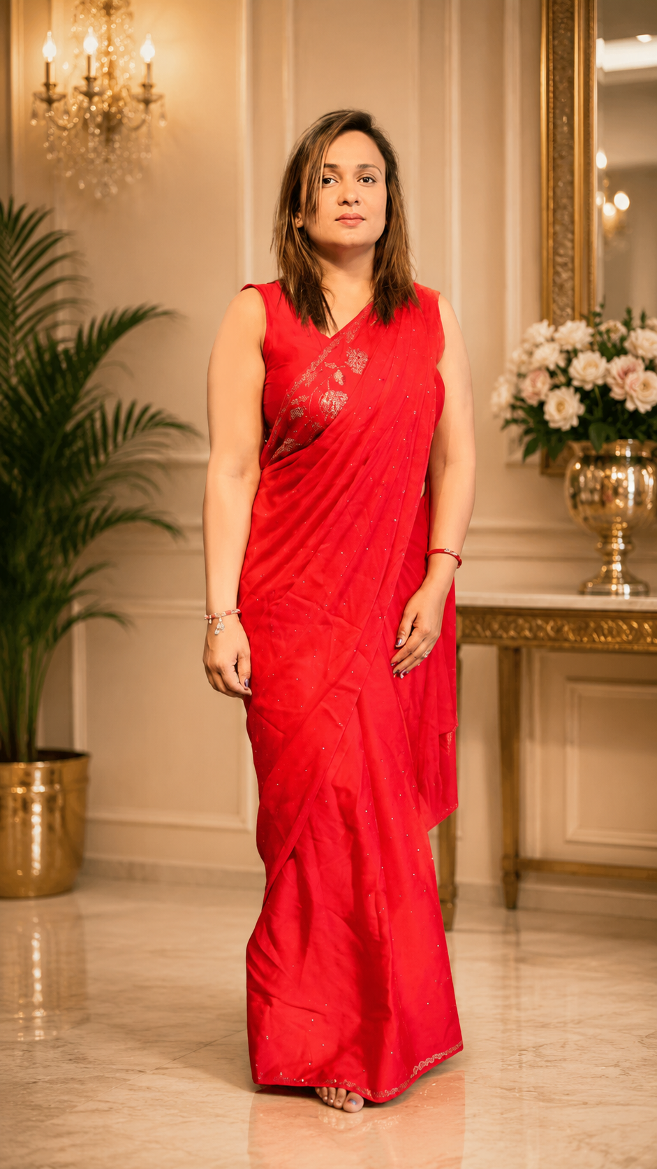 Ruby Red Embellished Saree for Women | Elegant Party & Festive Wear Saree