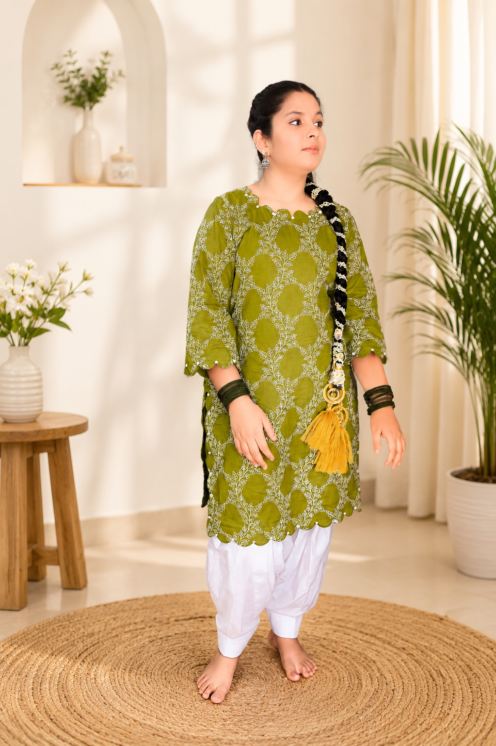 Olive Grace Girls Embroidered Kurta Set