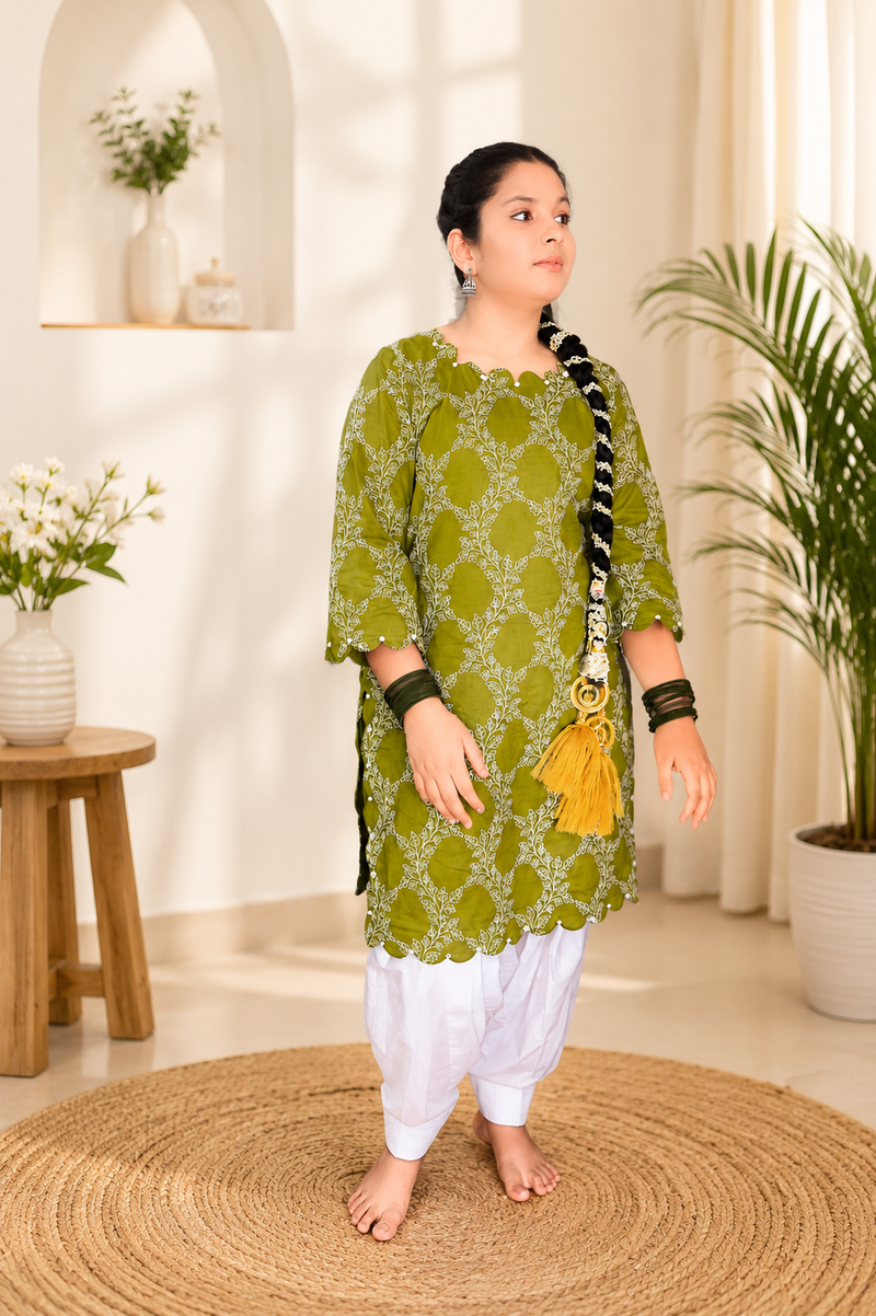 Olive Grace Girls Embroidered Kurta Set