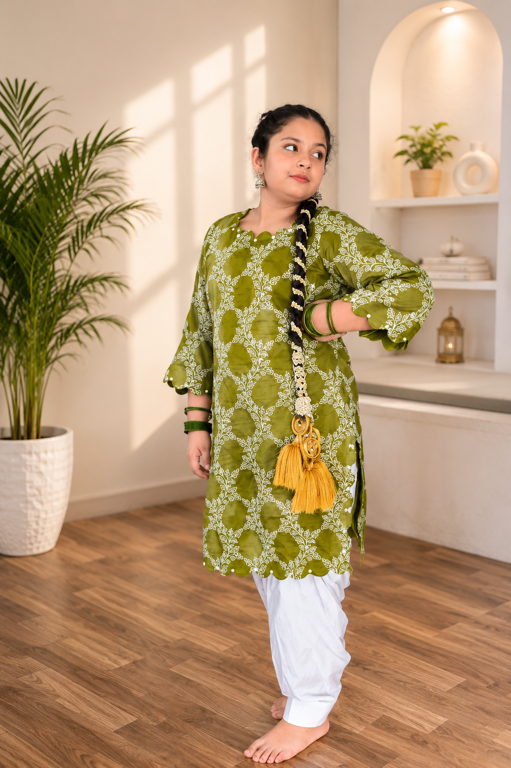 Olive Grace Girls Embroidered Kurta Set