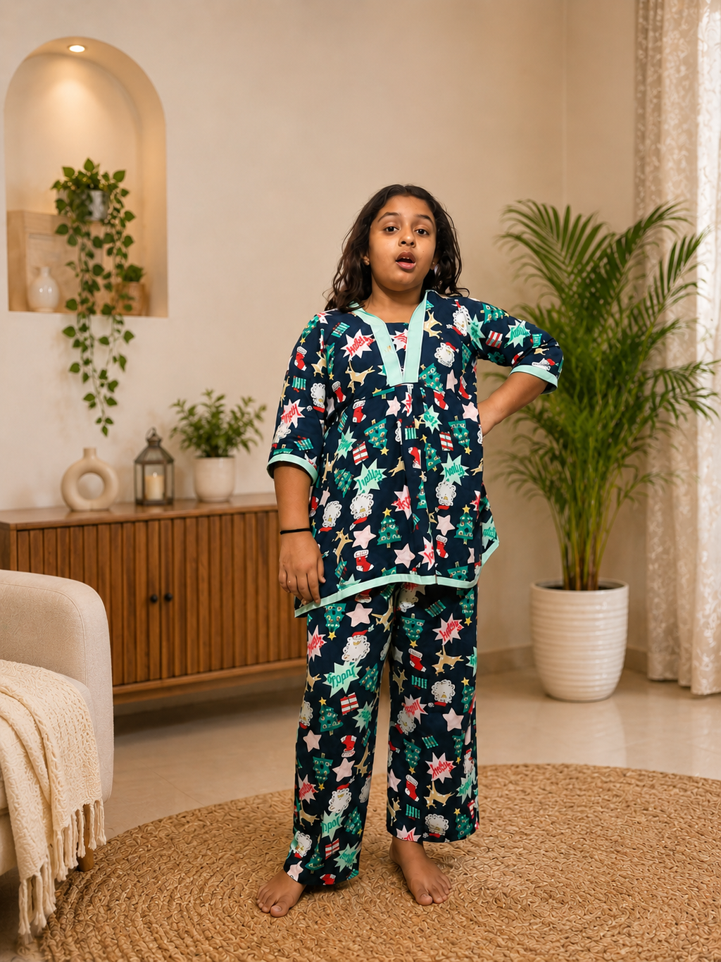 Dreamy Nights Kids Cotton Night Suit Set – Navy Blue Print