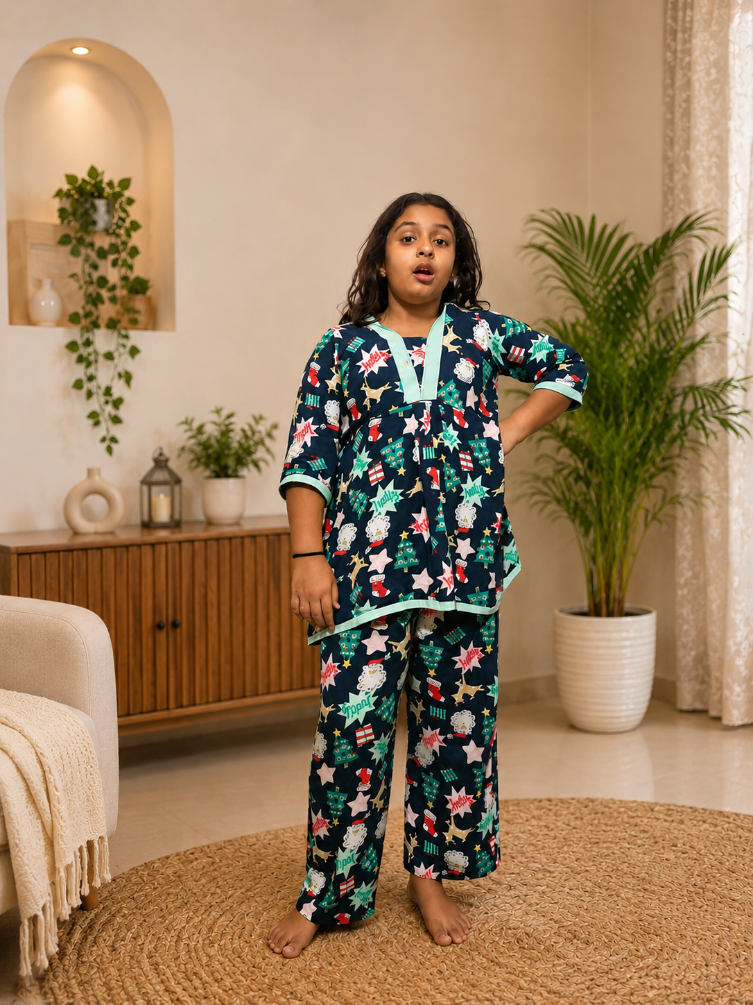 Dreamy Nights Kids Cotton Night Suit Set – Navy Blue Print