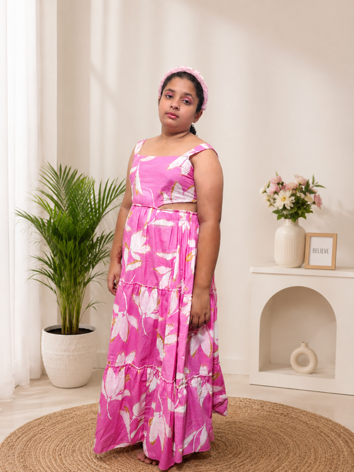 Blossom Charm Girls Floral Maxi Dress – Pink