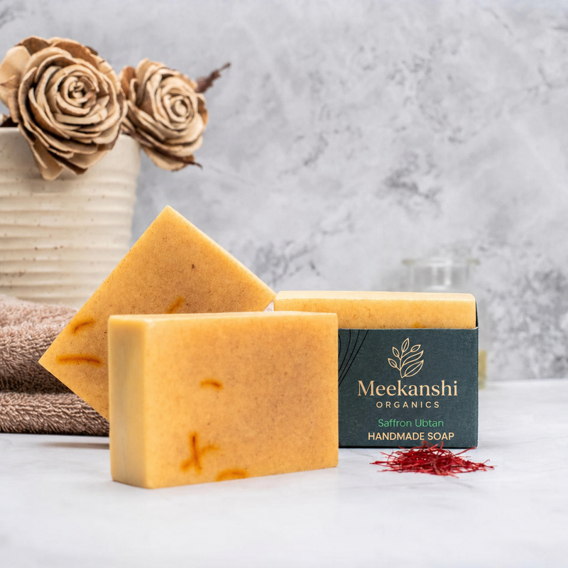 Meekanshi Organics Saffron Ubtan Handmade Soap – Natural Glow & Tan Removal Soap