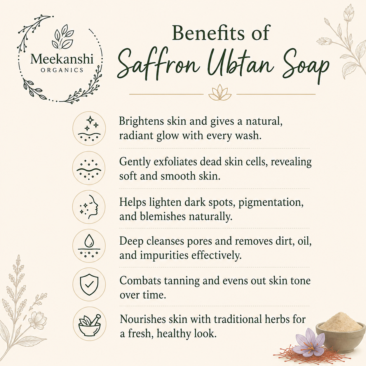 Meekanshi Organics Saffron Ubtan Handmade Soap – Natural Glow & Tan Removal Soap