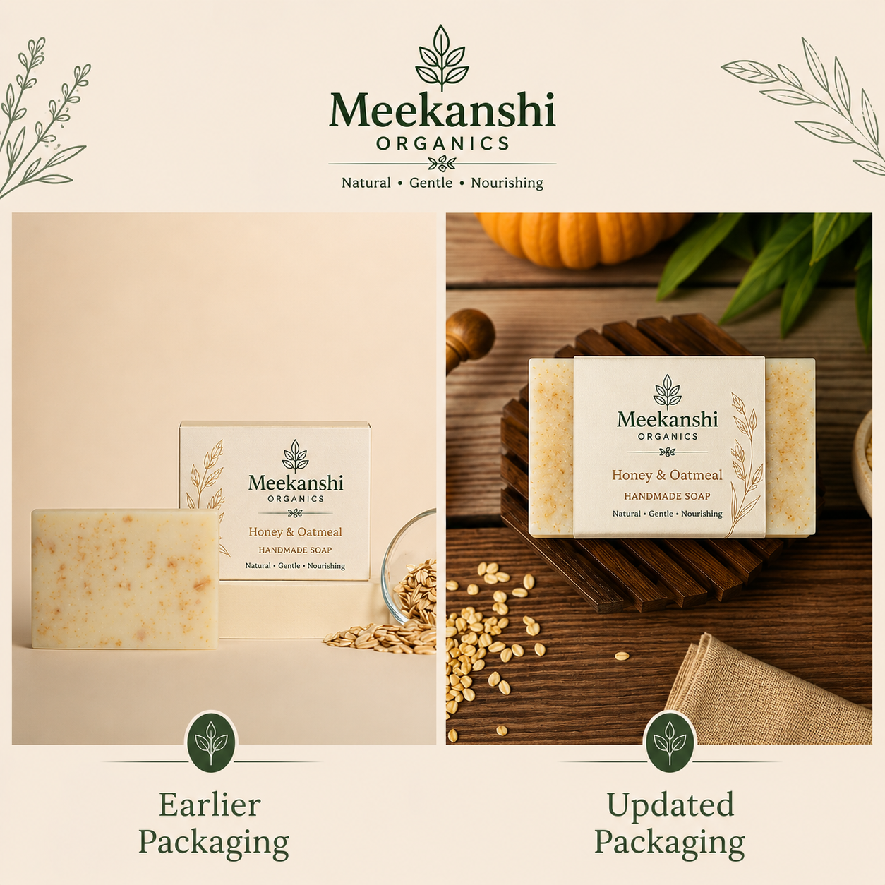 Meekanshi Organics Honey & Oatmeal Handmade Soap | Gentle Exfoliating & Moisturizing Bath Bar
