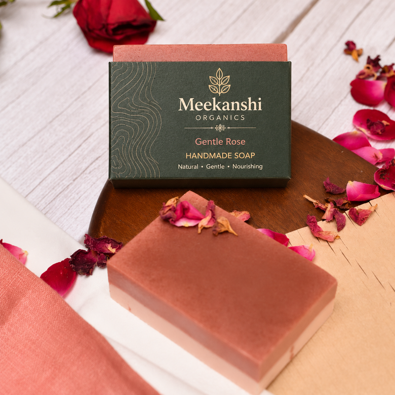 Meekanshi Organics Gentle Rose Handmade Soap | Triple Butter Nourishing Bath Bar