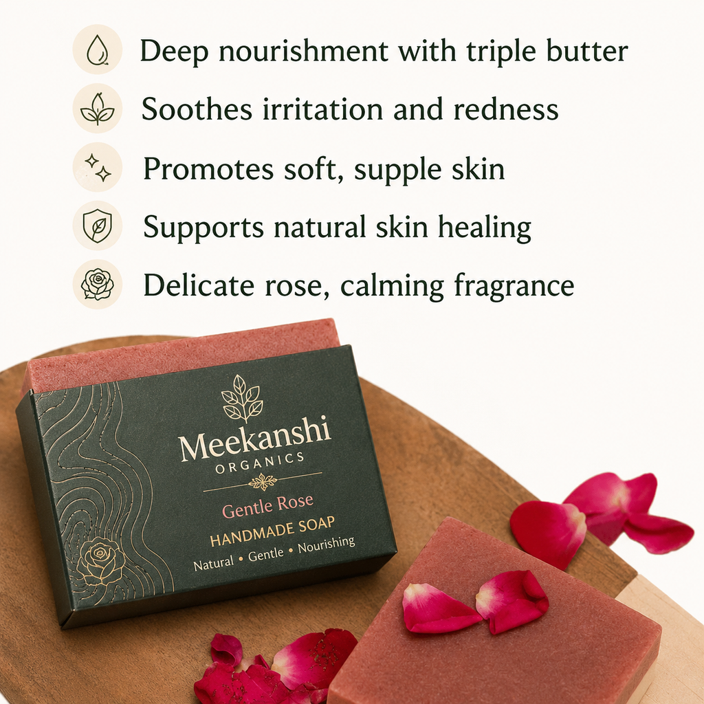 Meekanshi Organics Gentle Rose Handmade Soap | Triple Butter Nourishing Bath Bar