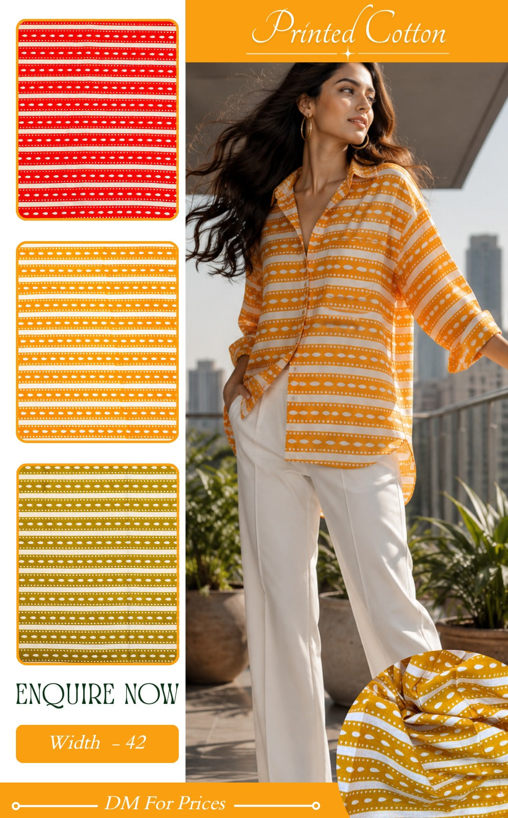 Sunshine Yellow Printed Cotton Fabric – Customizable for Shirts, Kurtis & Dresses